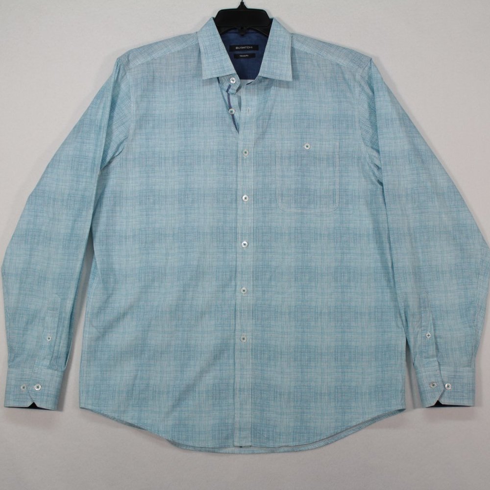 Bugatchi Shirt Men's XL (Size Tag Cut) Blue Long Sleeve Classic Fit